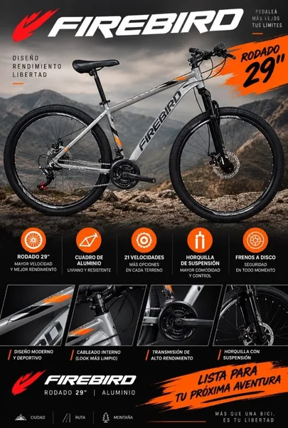 Bicicleta FIREBIRD Aluminio Rodado 29" GRIS/NARANJA