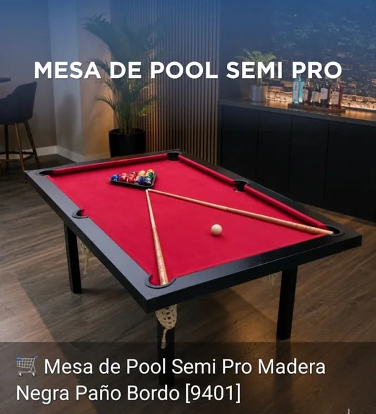 Mesa de Pool Semi Pro (madera negra, paño bordo)
